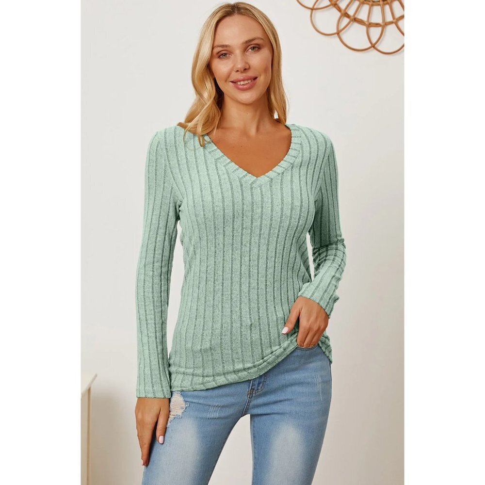 Basic Bae Full Size Ribbed V-Neck Long Sleeve T-S… - image 3